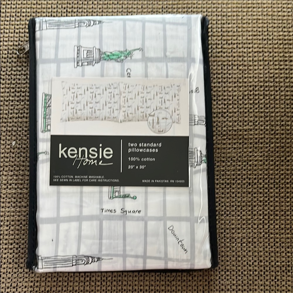 Kensie Home Pillowcases - White with Green and Black Accents